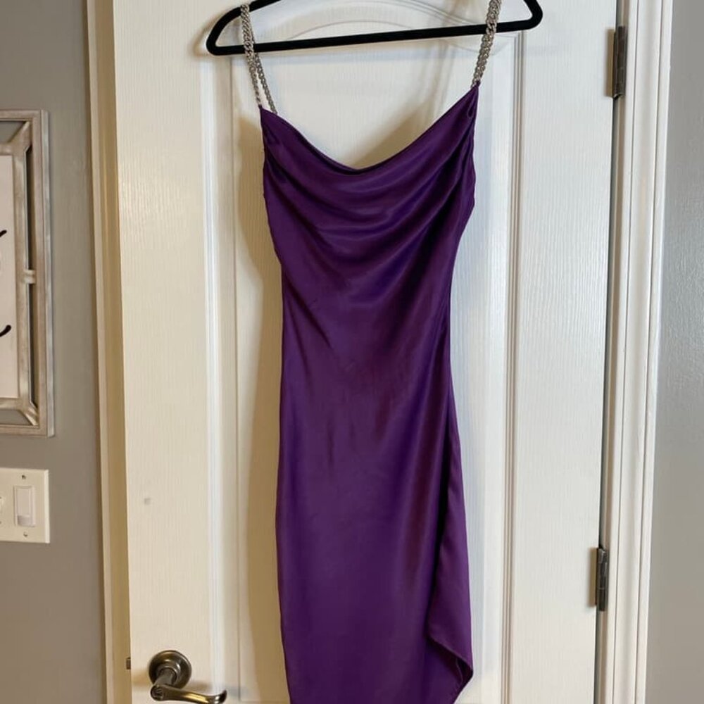 Purple satin cocktail dress